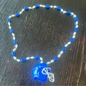 ✅ Bud Light Blue and White Beaded Necklace with Helmet Pendant